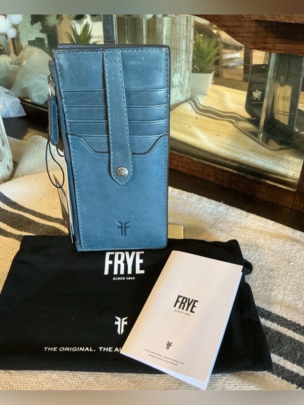 NWT Frye Melissa Leather Snap Card Wallet Steel Blue Retail $98 - Picture 13 of 16